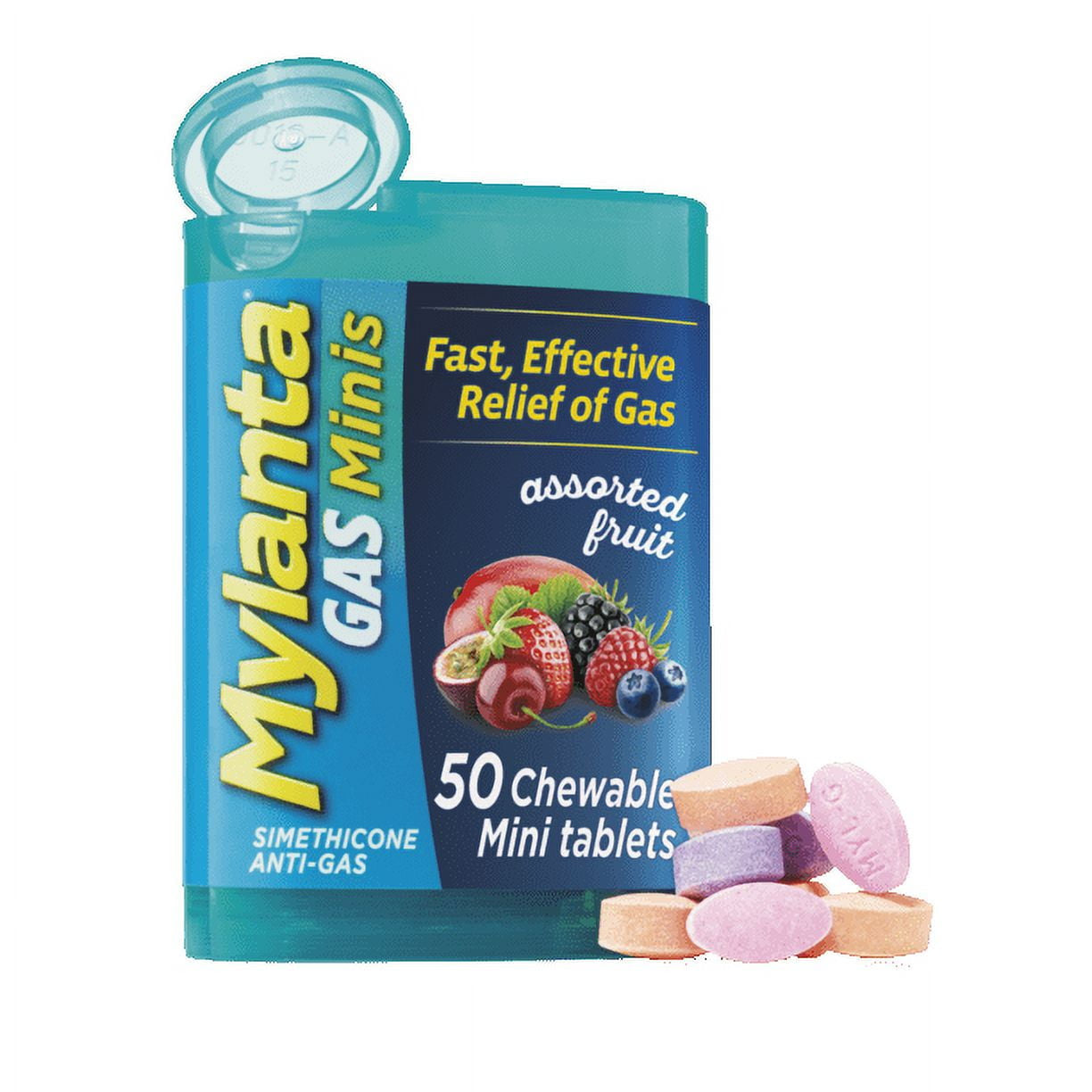Mylanta Gas Minis Assorted Fruit Chewable Tablets, 50 Ea